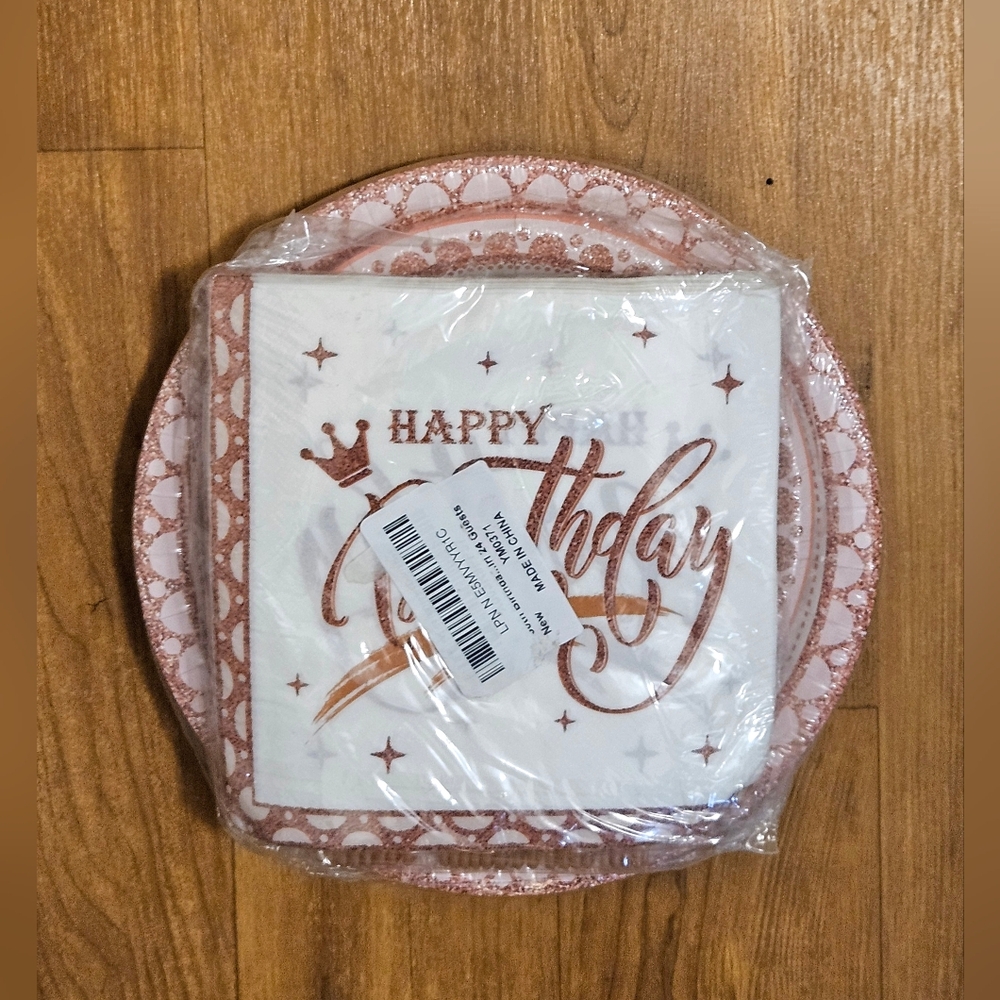 Rose Gold Pink Happy 30th Birthday Party Plates and Napkins Set